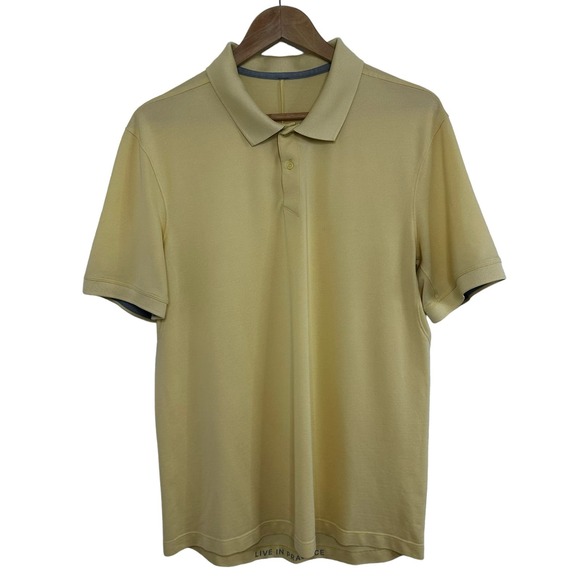 Lululemon Tech Pique Polo Short Sleeve Yellow Shirt Size Large Underarm Vents - Picture 1 of 11